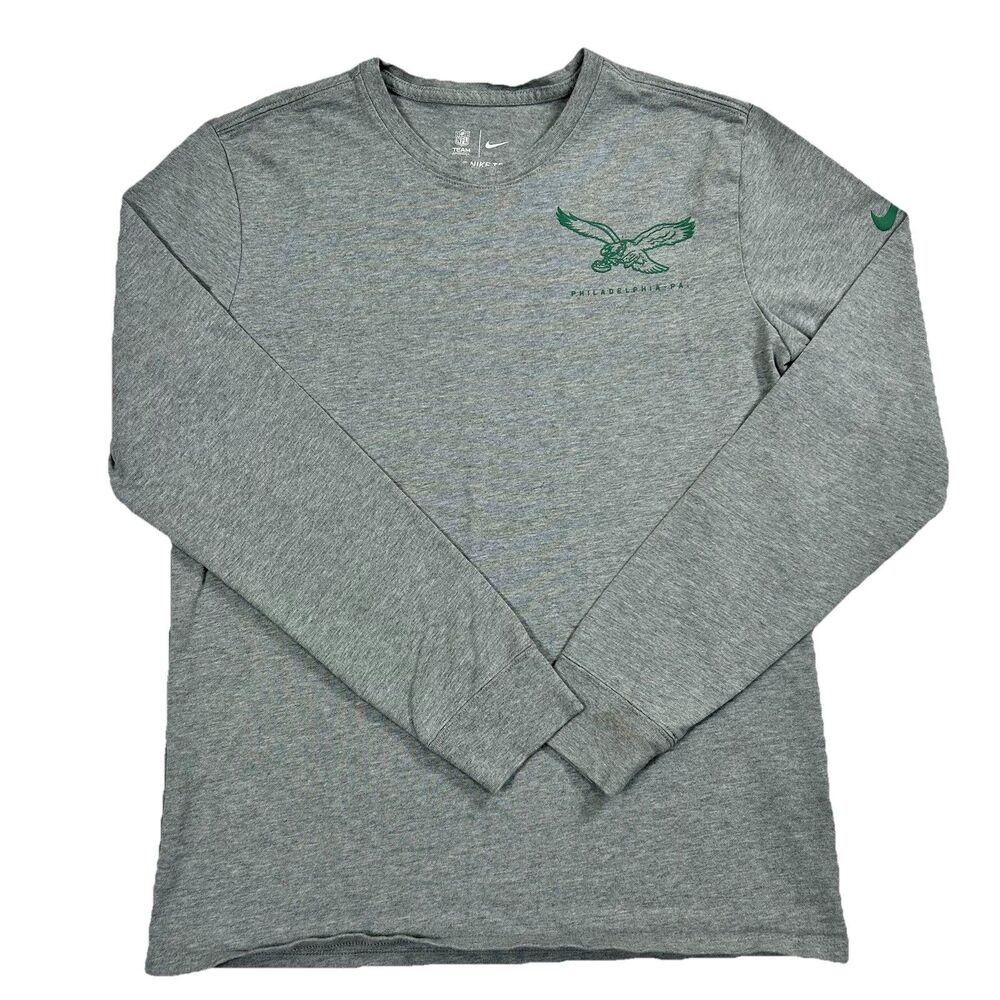 The Nike Tee Philadelphia Eagles Long Sleeve Shirt Mens M Athletic Cut Gray NFL
